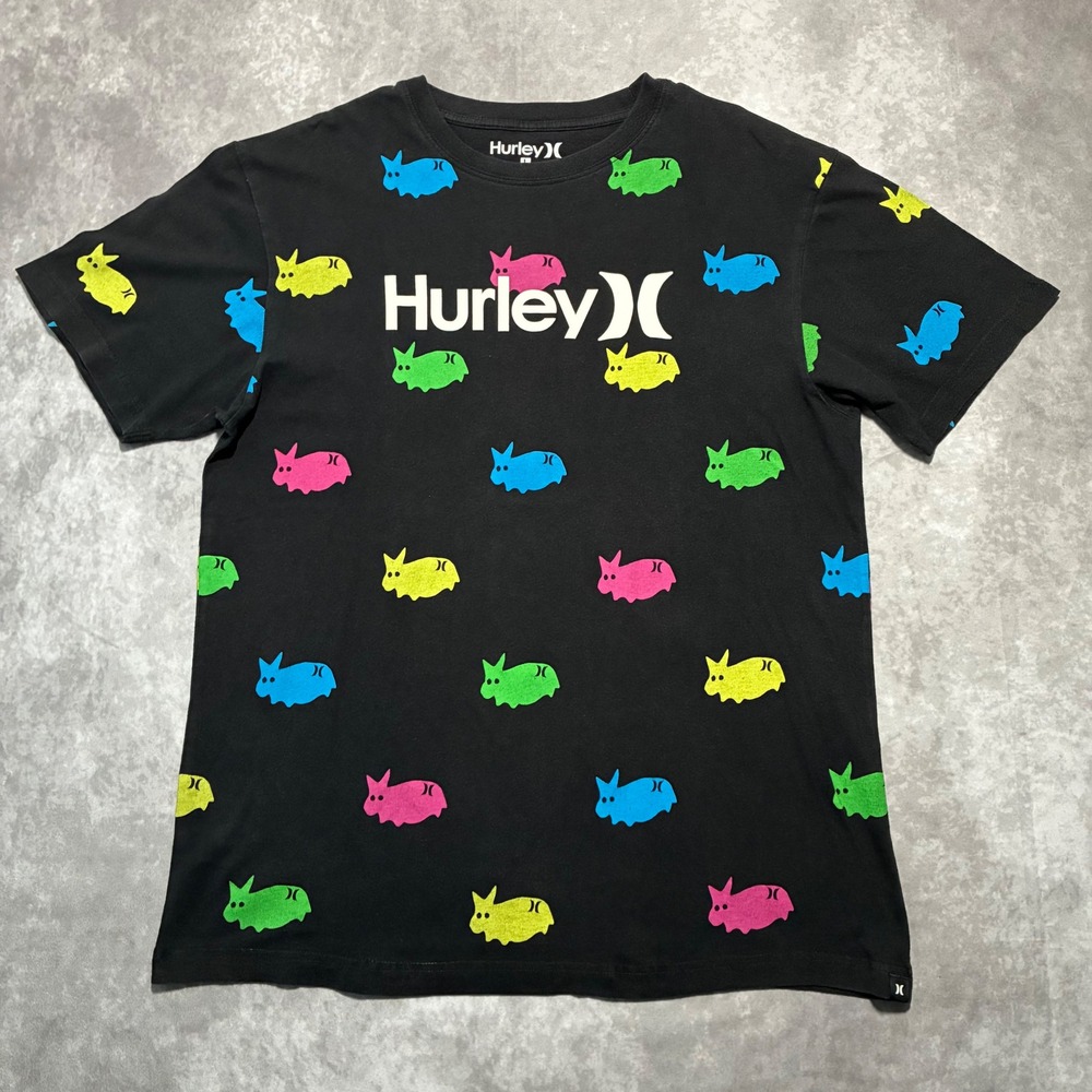 Y2K Archive Hurley Neon Bunny All Over Print T-Shirt Black size Large
RARE